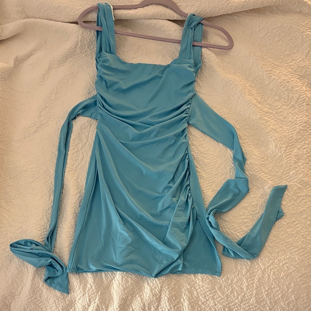 Blue Body Con Open Back Deanna Mini dress with Bow